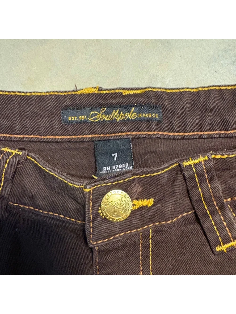 Y2K womens south pole denim jeans brown gold stitching bootcut